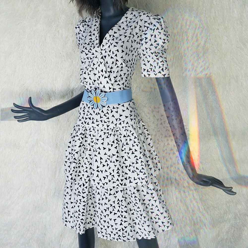 Vintage 80s Melissa Lane Black Heart Pleated Dress